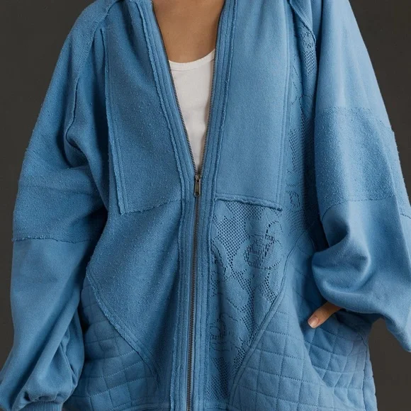 NWT Pilcro from Anthropologie Mixed Print Zip Up Hooded Sweatshirt - Picture 3 of 6